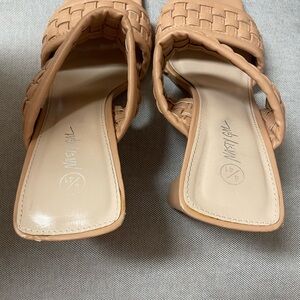 Tan Woven Leather Slide Sandals